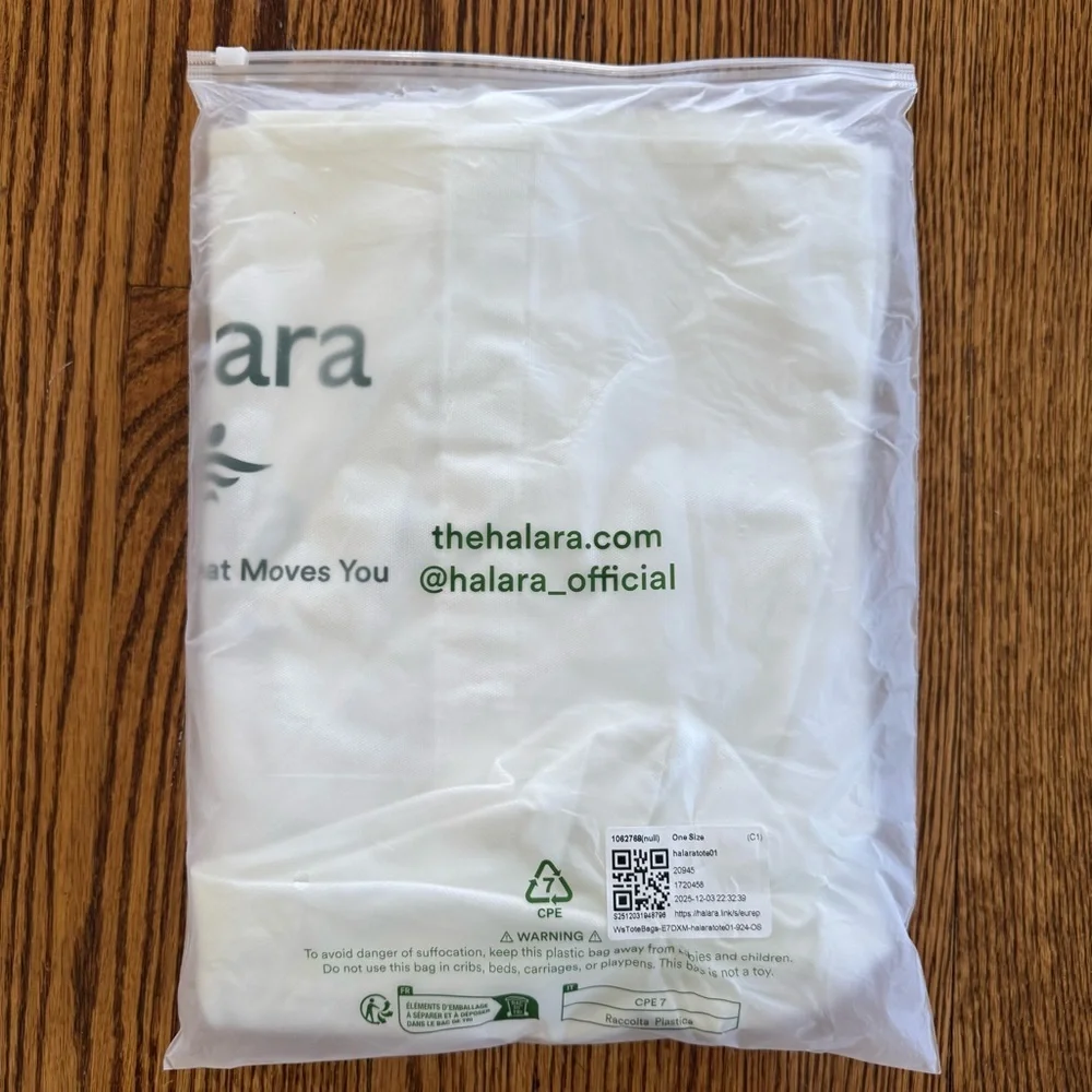 Halara Tote Bag Women One Size White 100% Polyester, Made For What Moves You NWT